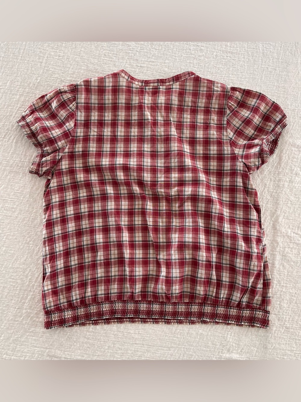 Mossimo Women’s Small Red White Plaid Short-Sleeve 3/4 Button Neck Cotton Top - Picture 2 of 6
